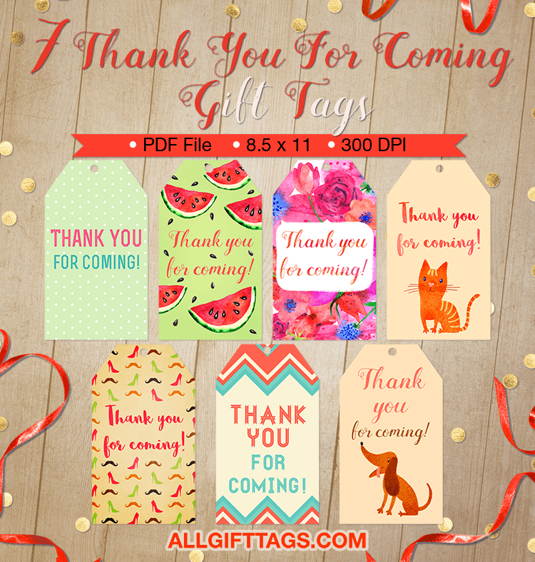 Thank You For Coming Gift Tags