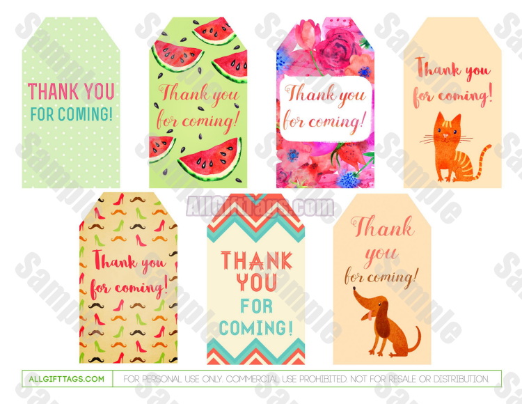 Thank You For Coming Gift Tags